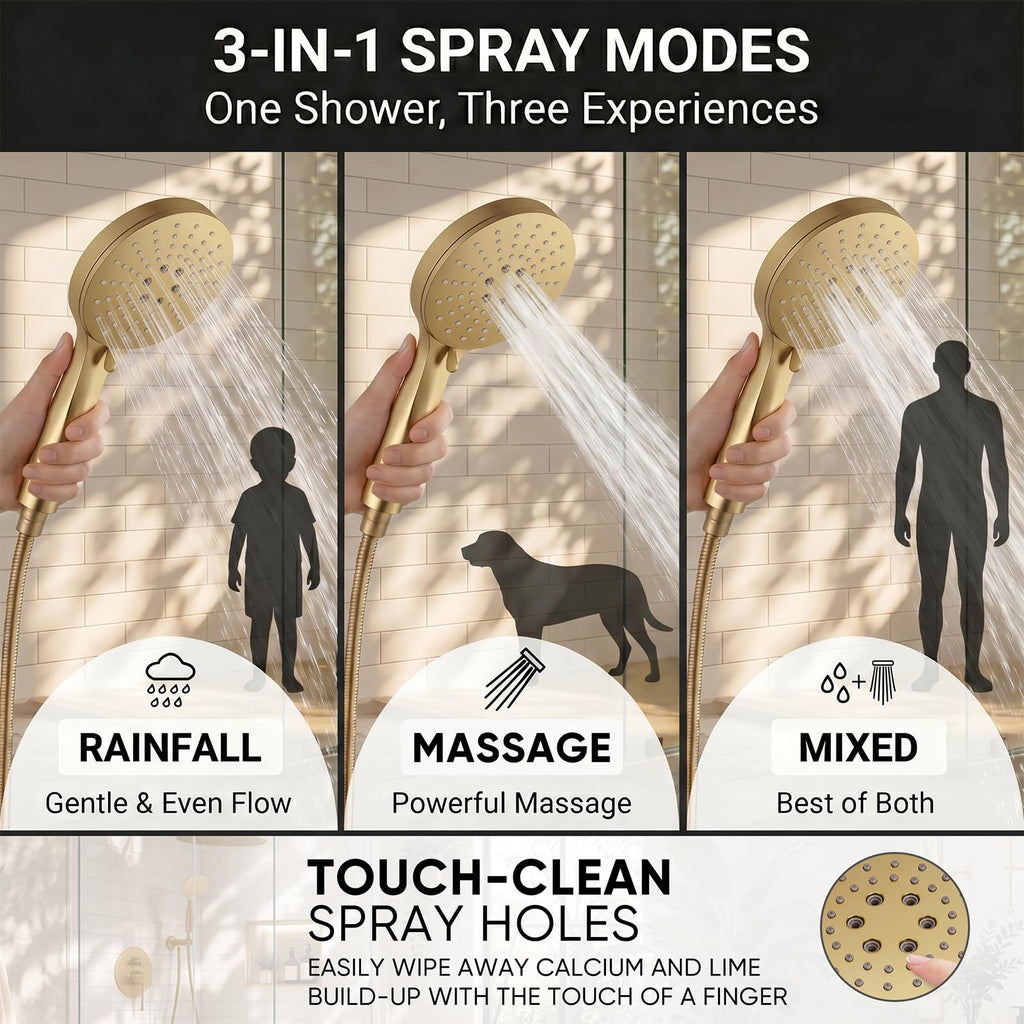 Brushed Gold Rain Shower Head Shower Faucet System Fixture Set