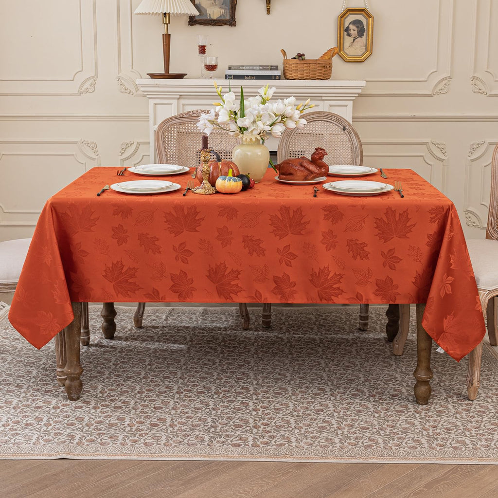 Fall Jacquard Rectangle Tablecloth, 60 x 102 Inch Burnt Orange