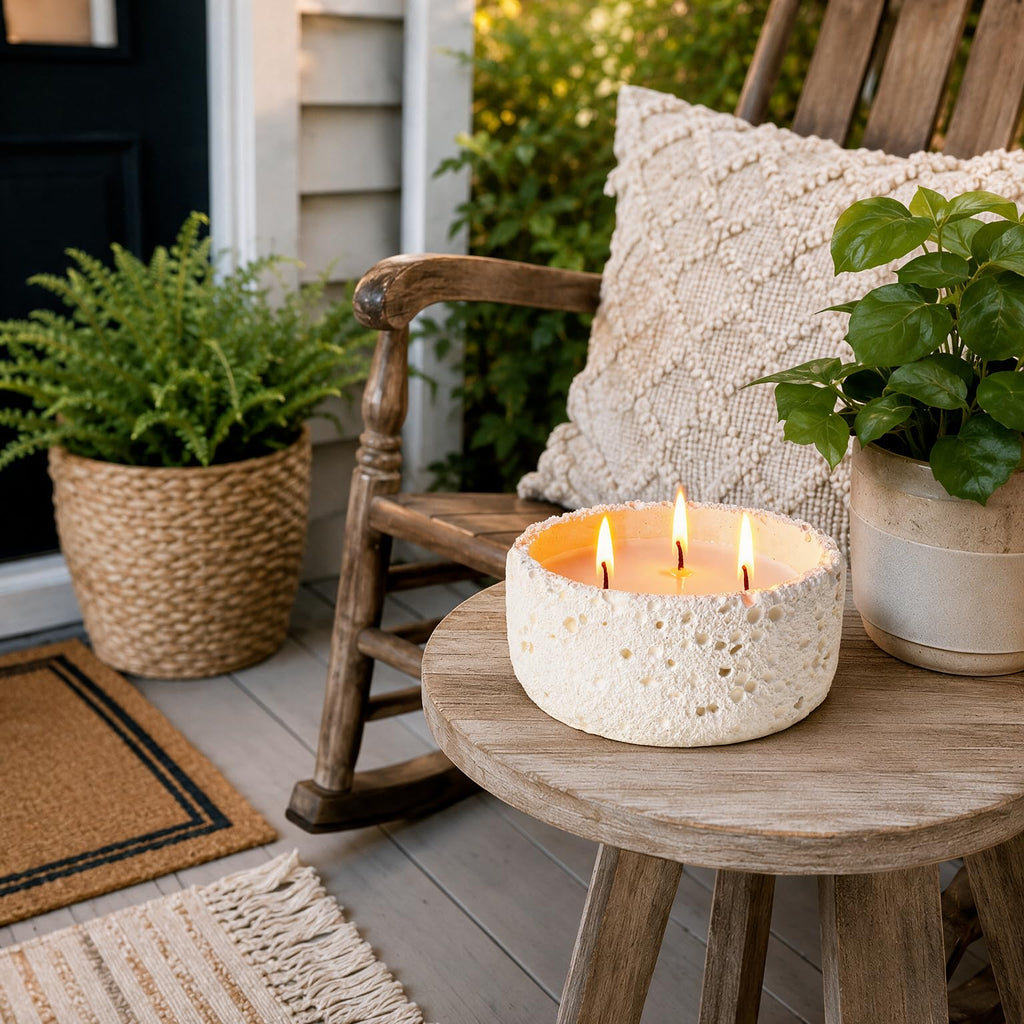 20oz Large Citronella Candles Outdoor, 3 Wick Decorative Candle, Non Toxic Soy Candles for Women, Matte Ivory Ceramic