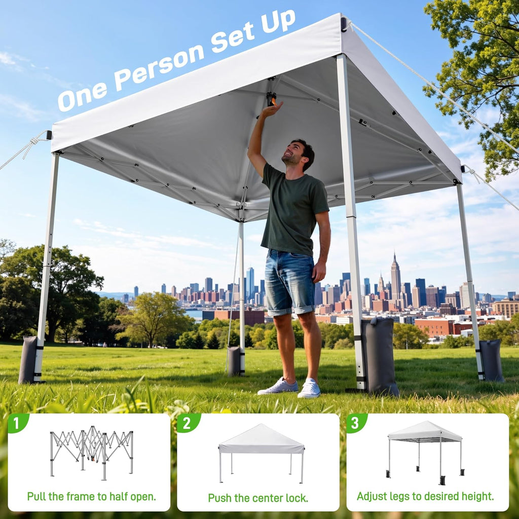 10x10 Pop Up Canopy, Portable Instant Canopy Tent with Carry Bag, 4 Sandbags and 8 Stakes Events, Parties & Camping