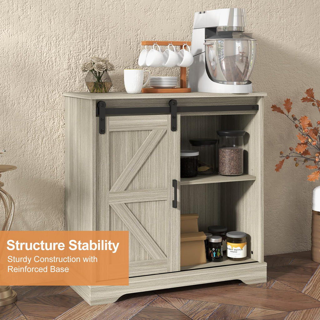 Sliding Barn Door Buffet Sideboard Storage Cabinet Coffee Bar Kitchen Farmhouse Style (Oak)