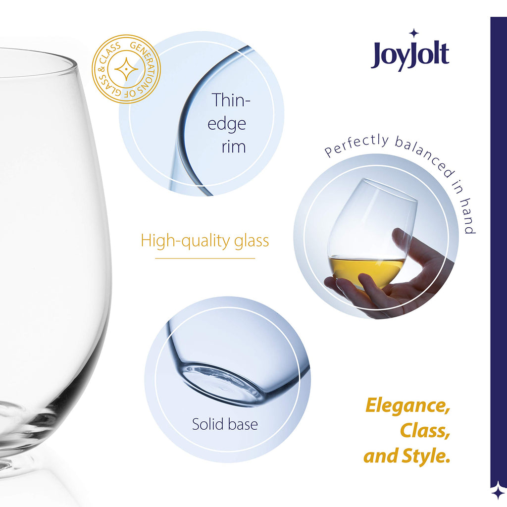 Stemless Wine Glasses Set of 4 - 19 oz Clear Glass Tumblers for Red & White Wine, Cocktails, Dishwasher Safe, Perfect