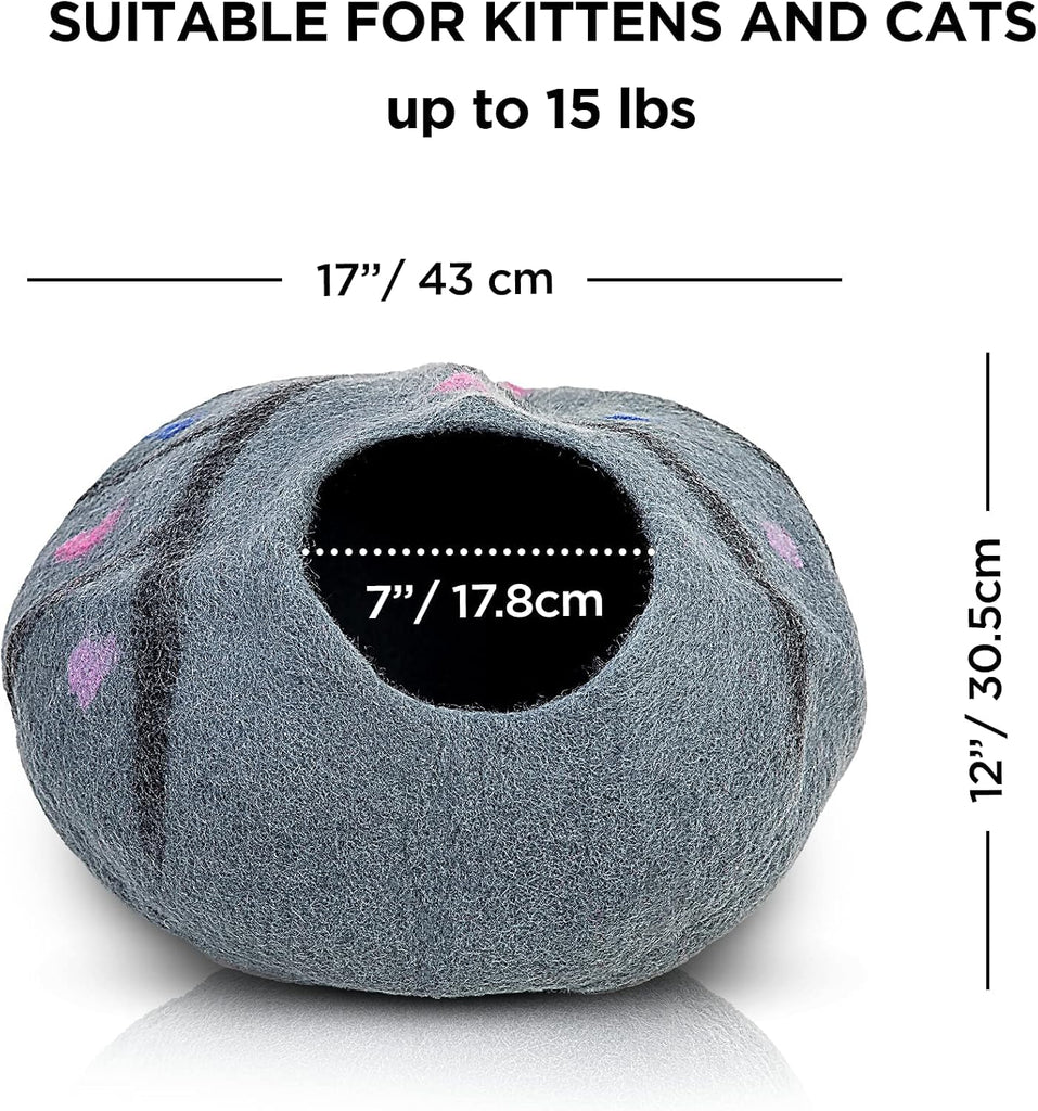 Premium Felt Cat Cave Bed - Wool Kitty Beds Handcrafted Kitten Caves Bed for Indoor Cats - Made from Merino Wool