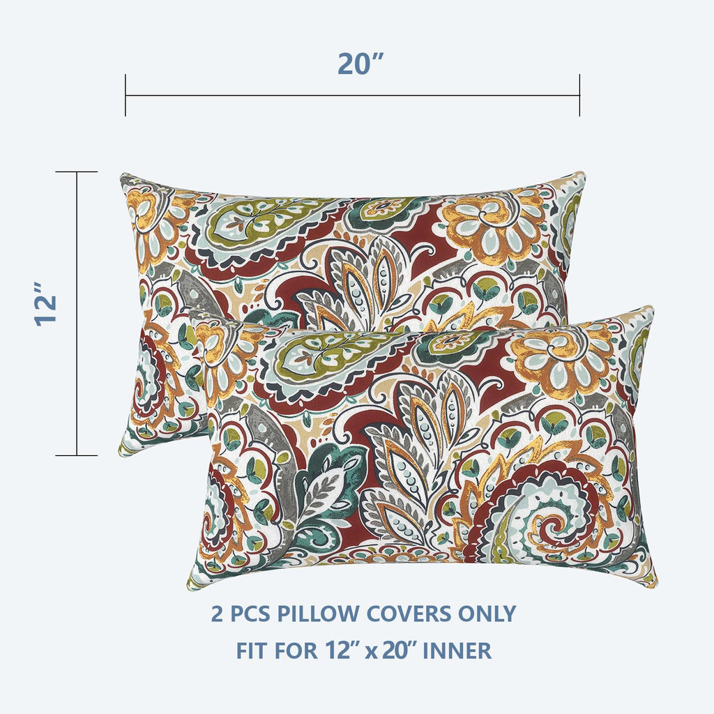 Outdoor/Indoor Lumbar Pillow Covers ONLY, Decorative Patio Lumbar Cushion Covers, Water Repellent Garden Cushion Cases