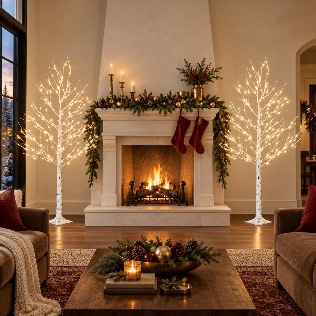 Birch Tree with LED Lights, 6ft Lighted Christmas Trees Outdoor