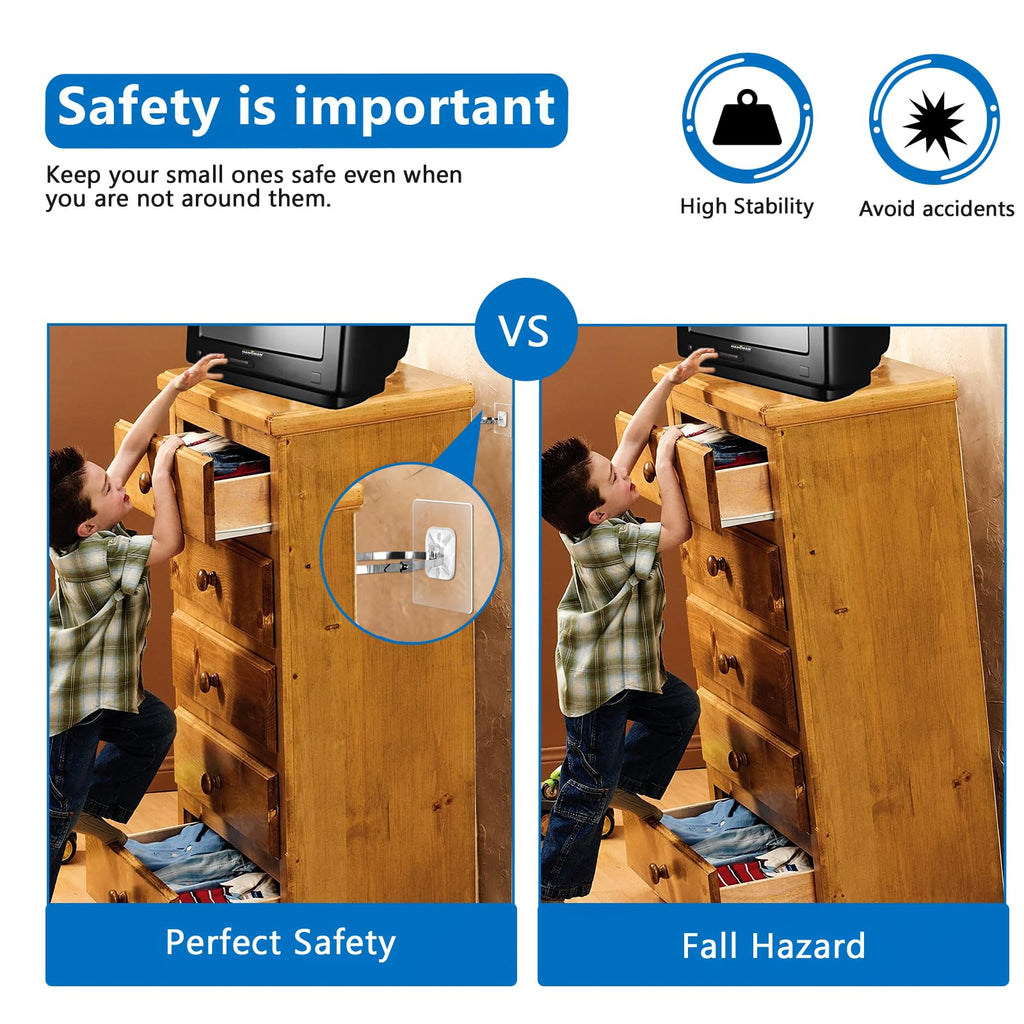 Adhesive Furniture Wall Anchors (10 Pairs 20 Packs), Anti Tip Furniture Safety Straps for Baby Proofing, Secure
