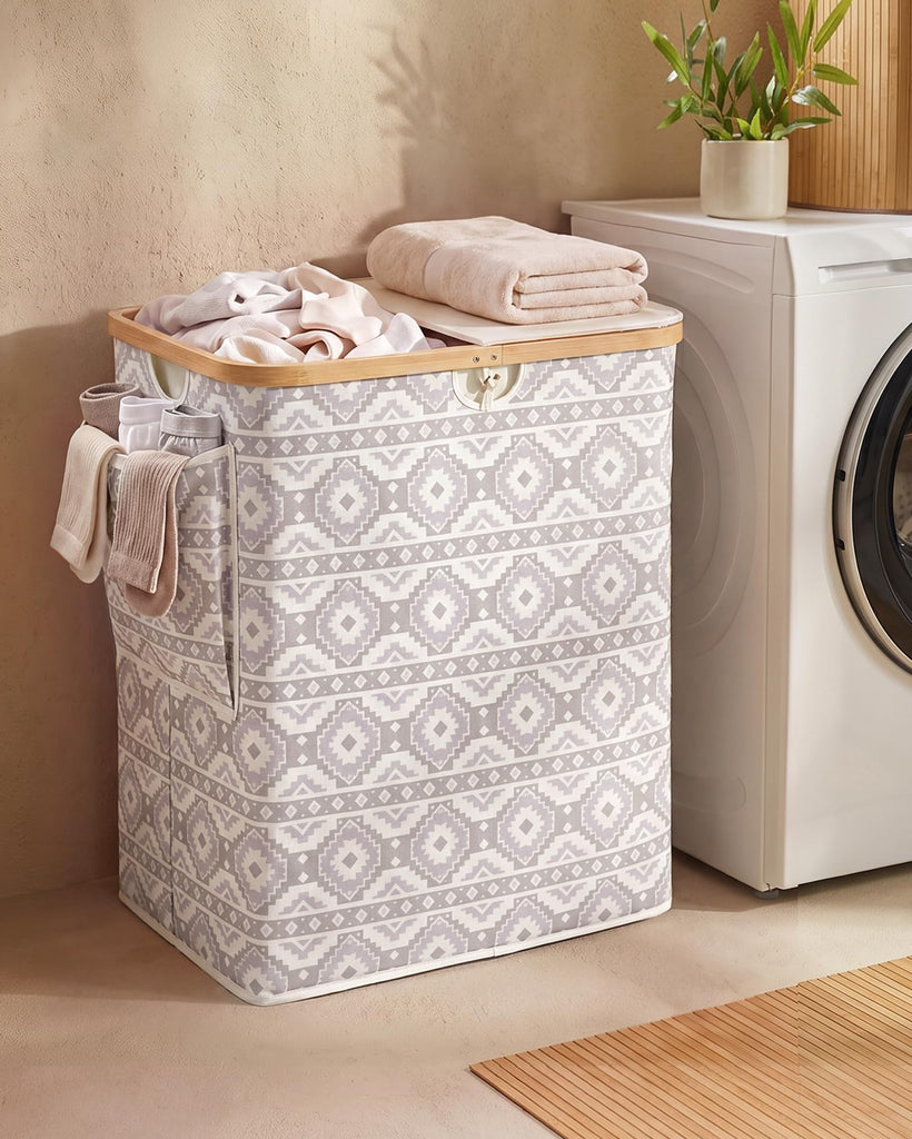 140L Laundry Hamper with Lid, 2 Section Dirty Laundry Bin