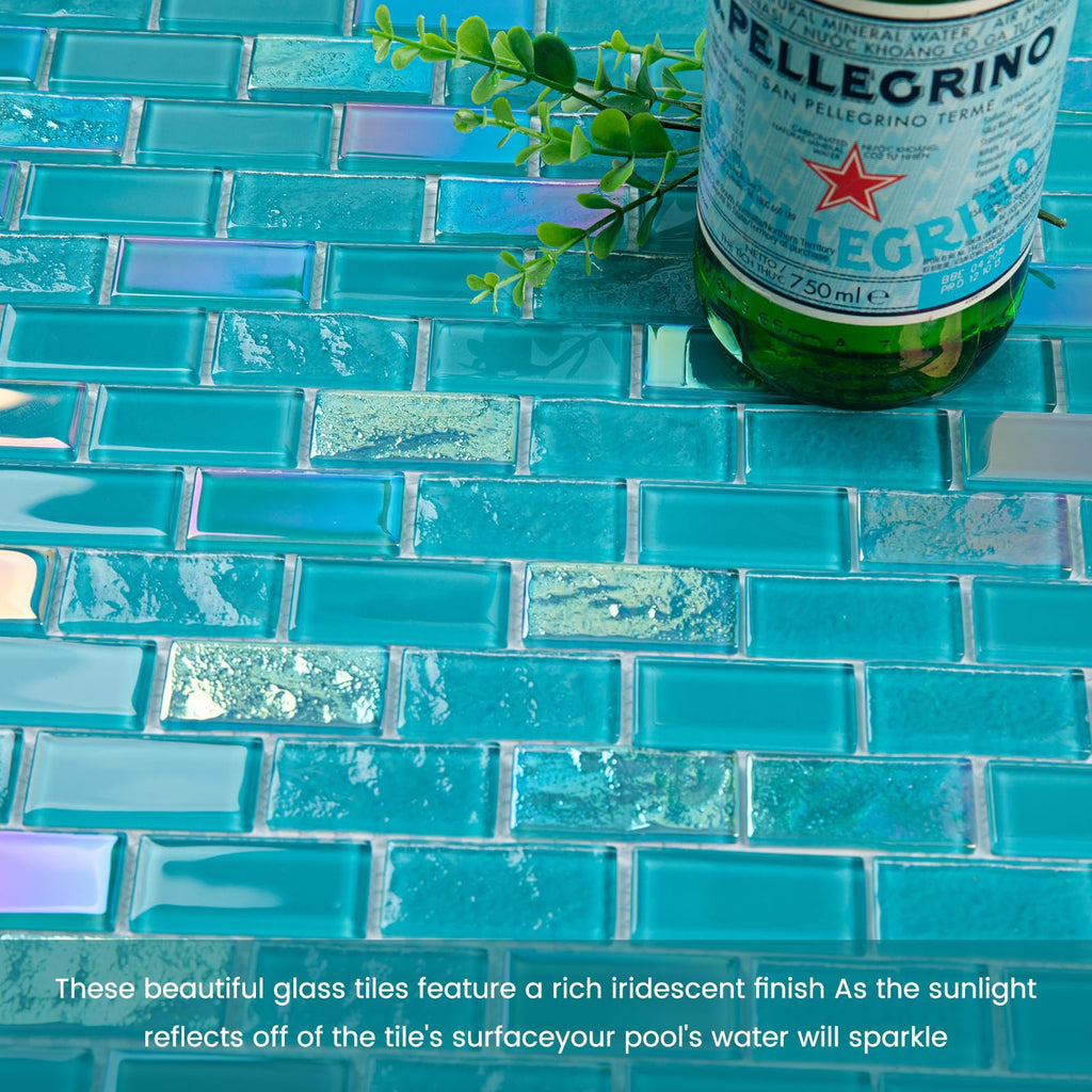 Glass Mosaic Tile Vanadium Blue 12 x 12 Inch Glossy Glass Tile for Swimming Pool Kitchen Backsplash Shower Waterline