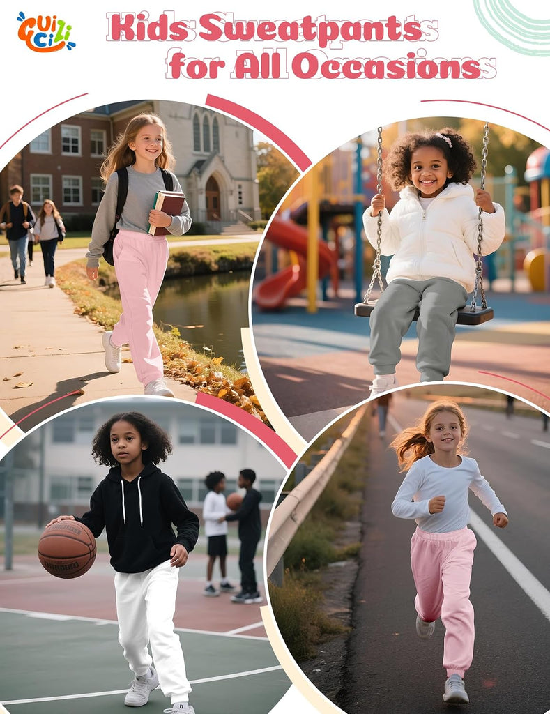Girls Sweatpants Toddler Jogger Pants with Pockets Soft Kids Sweat Athletic Sports Lounge Active Pants