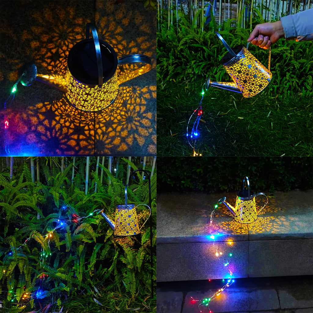 Solar Watering Can Lights, Outdoor Large Hanging Lantern Waterproof, Multicolor Retro Metal Solar Lights Yard Porch