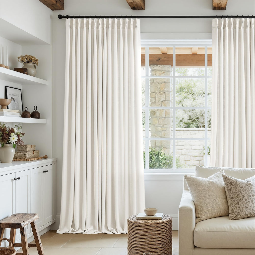 Ivory White Pinch Pleated Linen Curtains 60 Inch Wide 84 Inch Long 1 Panel