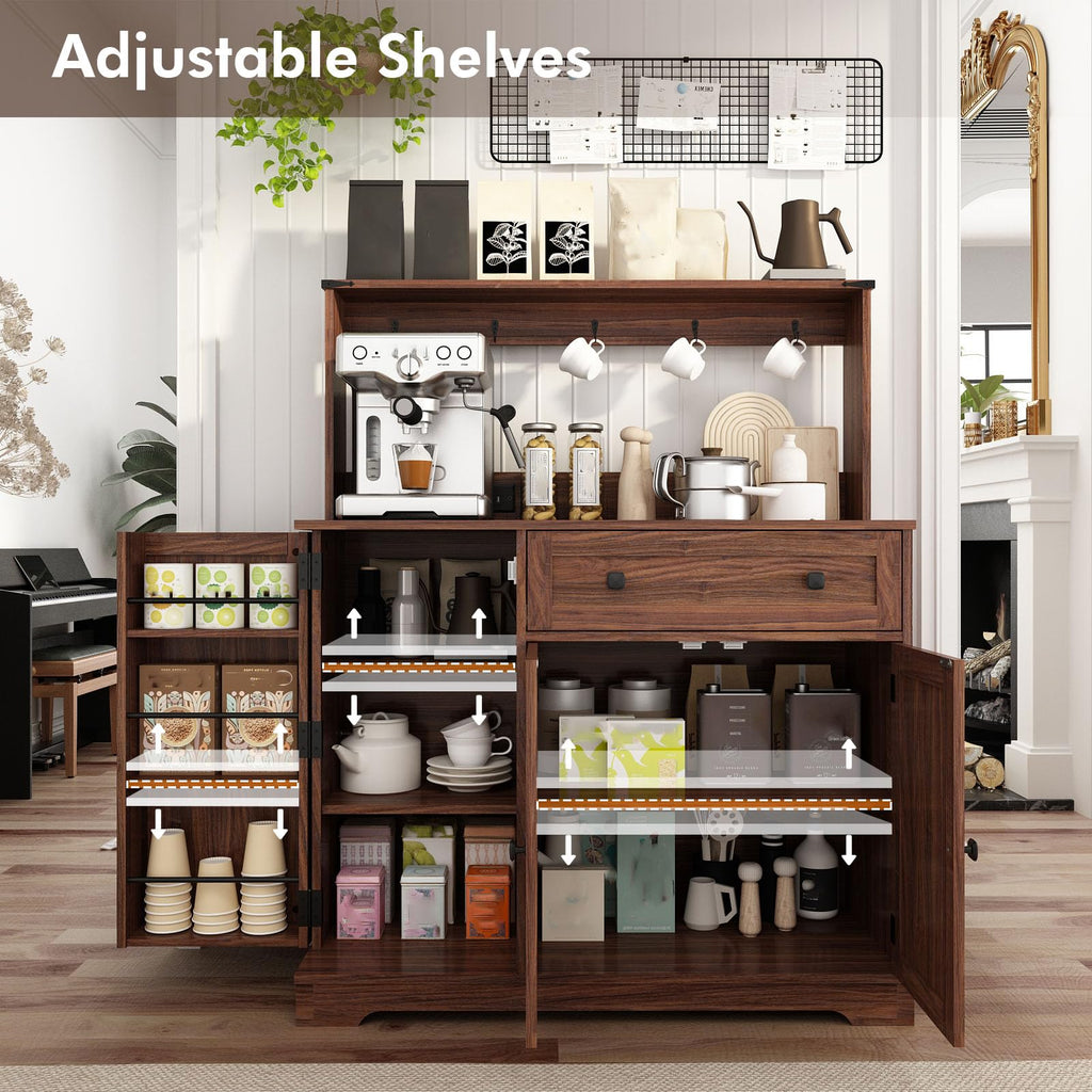 Farmhouse Coffee Bar Cabinet with Drawer, Kitchen Hutch Sideboard