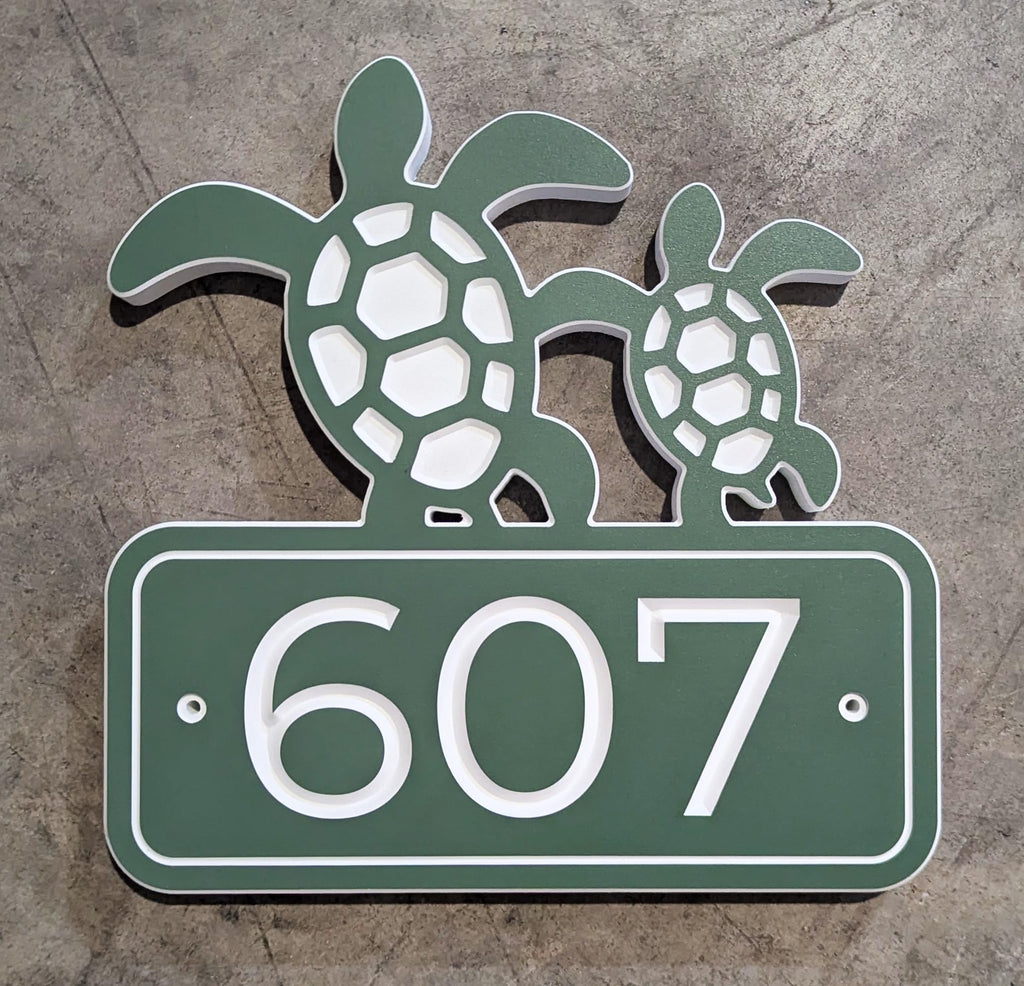 Coastal Address sign - Carved PVC with sea turtle Design, Weatherproof