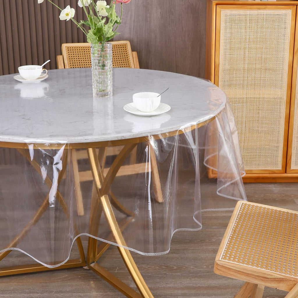 Clear Round Plastic Tablecloth Protector Waterproof Oil-Proof PVC Table Cloth Stain-Resistant Wipeable Table Cover