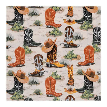 Cowboy Boots Cotton Calico Fabric, 1 Yard