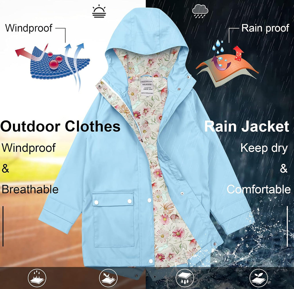 Kids Rain Jacket Hooded Water-Resistant Raincoat -14