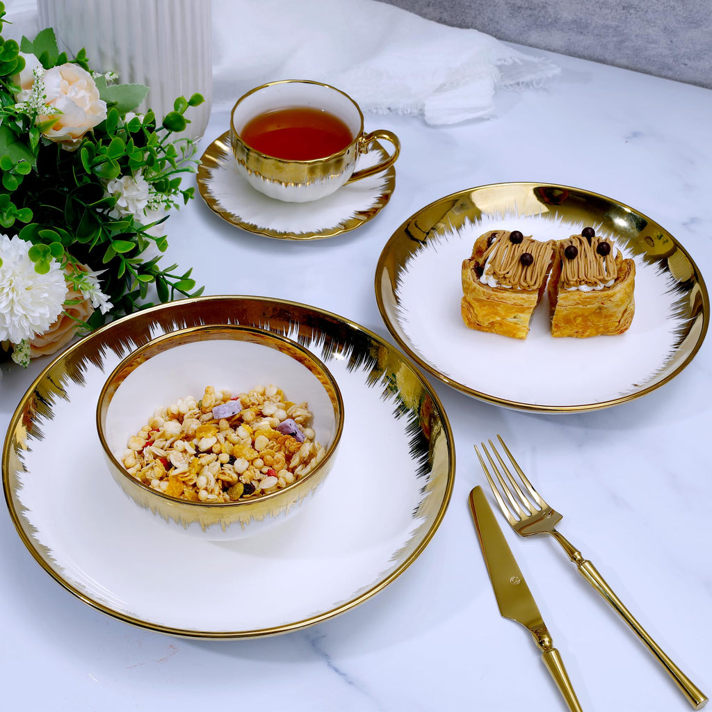 Luxury 12 Piece Porcelain Dinnerware Sets Service for 4, Modern Stoneware Plates and Bowls Sets,Ceramic Dish Set