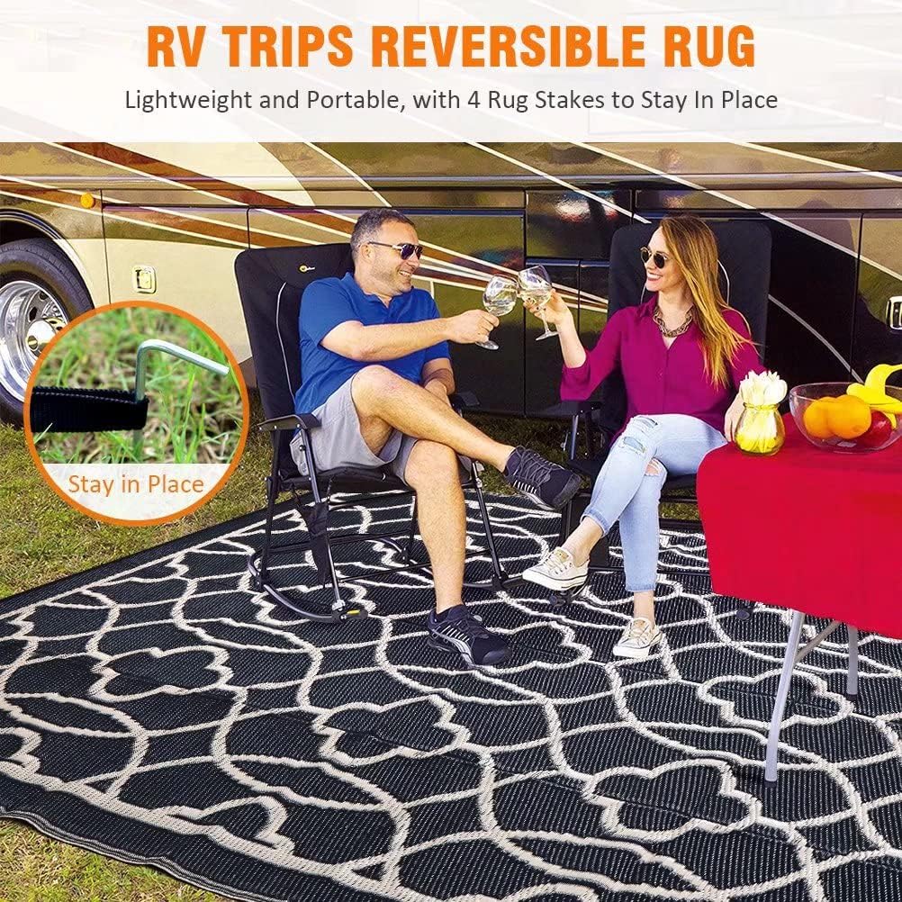 Reversible Mats - Outdoor Rugs 9'x12' s Clearance, Plastic Straw Rugs Waterproof, Portable, Outdoor RV Camping Rug