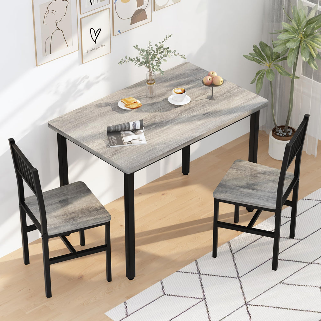3 Piece Dining Table, Small Kitchen Table Set for 2 with Chairs(Grey)