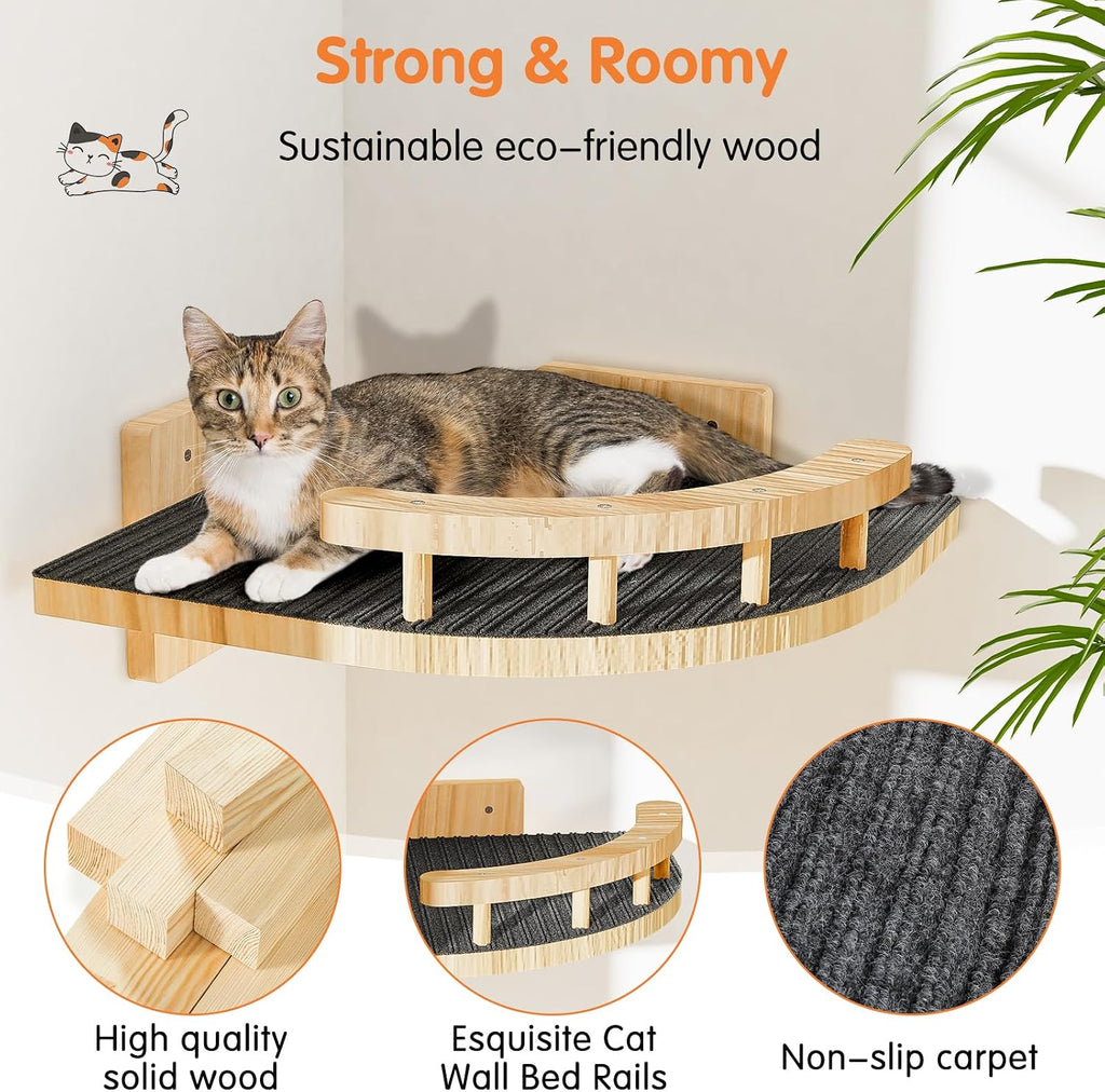 Cat Wall Shelves with 3 Steps, Wooden Cat Wall Furniture up to 15lbs, Floating Stairs for Small/Medium Cats, Kitty