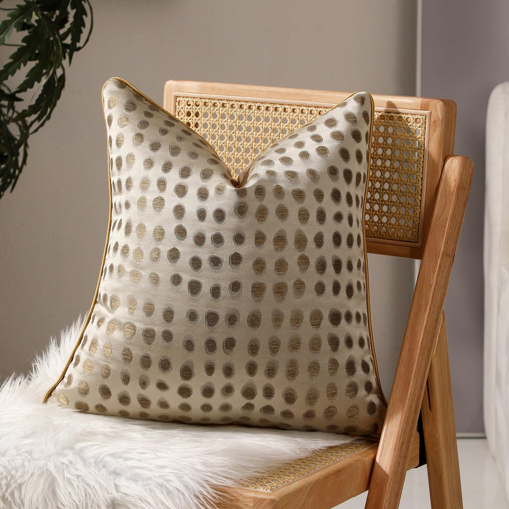 Champagne Gold Abstract Dot Jacquard Throw Pillow Covers 18x18 in