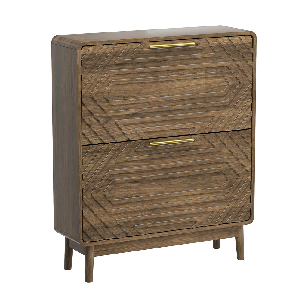 Shoe Cabinet with Fluted Flip Drawers, 31.5" w Narrow Shoe Storage Cabinet, Hidden Freestanding Shoe Organizer Rack