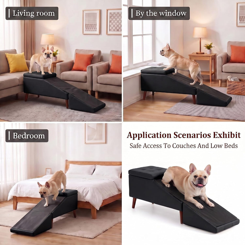 2-in-1 Dog Ramp & Ottoman - Foldable Dog Steps for Couch and Bed with Hidden Storage, 20.4" H Non-Slip Wooden Pet