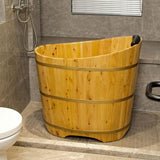 34 Inches Small Handcrafted Free Standing Wooden Bathtub, Portable Deep Soaking Tub for Relaxation, Natural Cedar Wood
