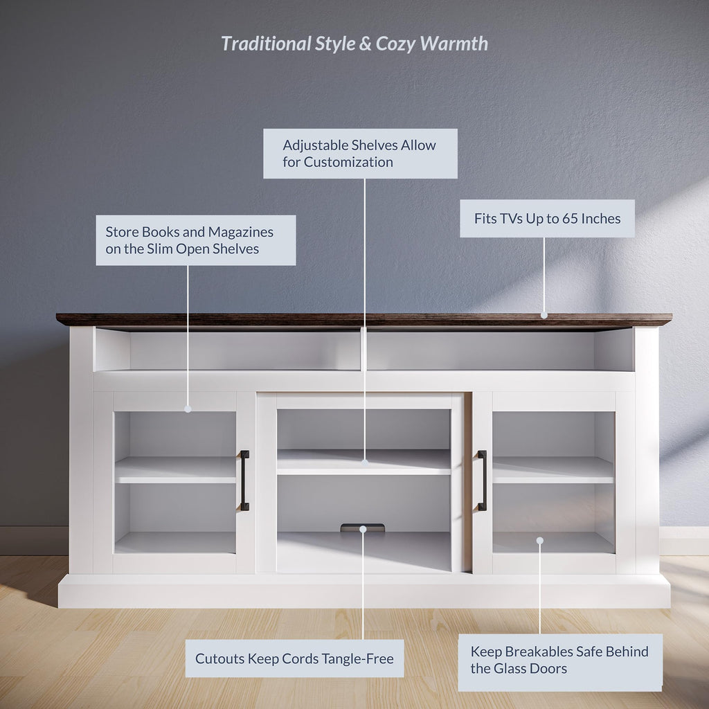 Modern 60 Inch Traditional TV Stand & Media Entertainment Center Console Table for TVs up to 65 Inches with Open