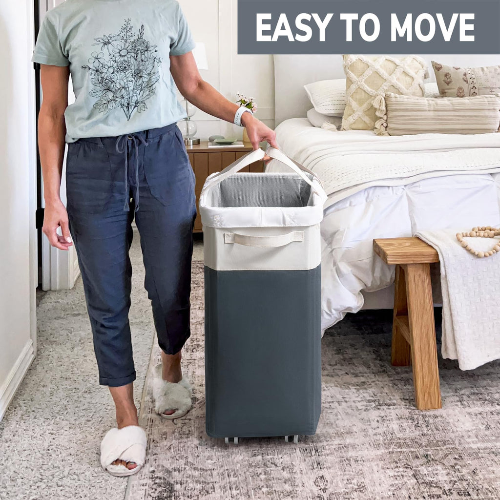 75L Rolling Dirty Clothes Hamper with Wash Bag for Laudnry