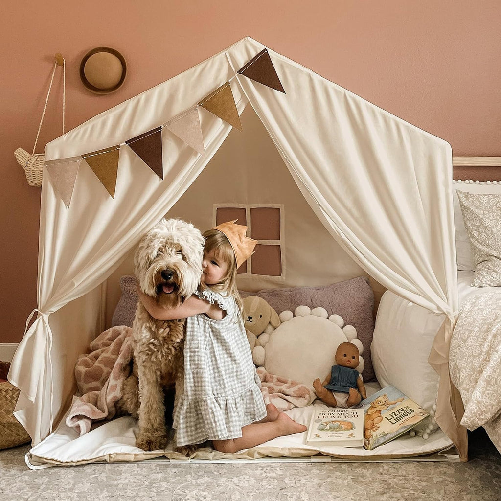 Kids Play Tent with Star Lights & 2 Windows, Large Reading Nook & Playhouse for Indoor & Outdoor Use, Play Tent