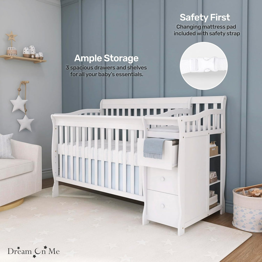 Brody 5-in-1 Convertible Crib and Changer, GREENGUARD Gold | Detachable Changer, 3 Drawers, 3 Mattress Height