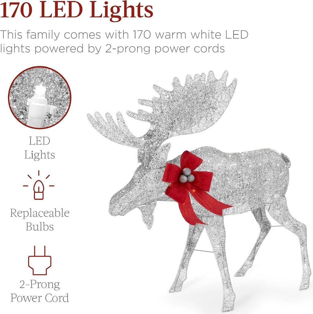 2-Piece Moose Family, Lighted Outdoor All-Weather Christmas Yard Decoration Light-Up Décor Set w/ 170 LED Lights