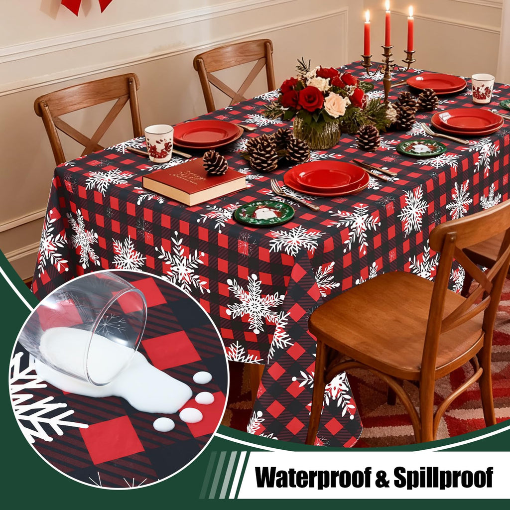 Rectangle Waterproof Vinyl Table Cloth, Wipeable Tablecloth with Flannel Backing, Plastic Table Cover for Dinner