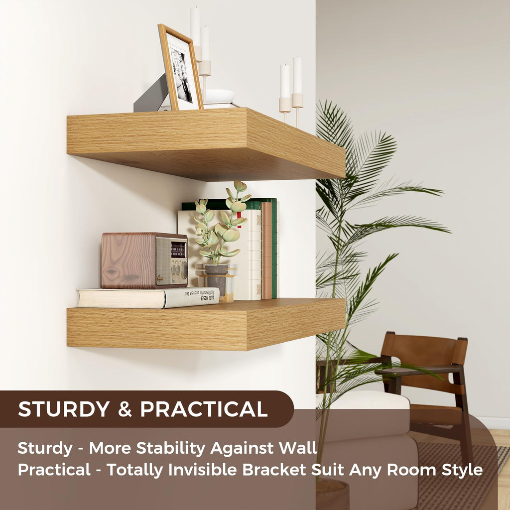 36 Inch Floating Shelves for Wall, 12"D Wood Storage Shelves, Oak Finish