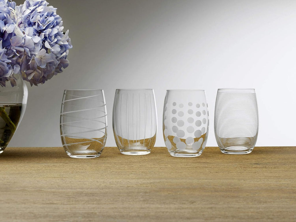Cheers Stemless Wine Glasses, Set of 4, 17-Ounce Clear Glasses, Durable and Elegant, Perfect for Red or White Wine