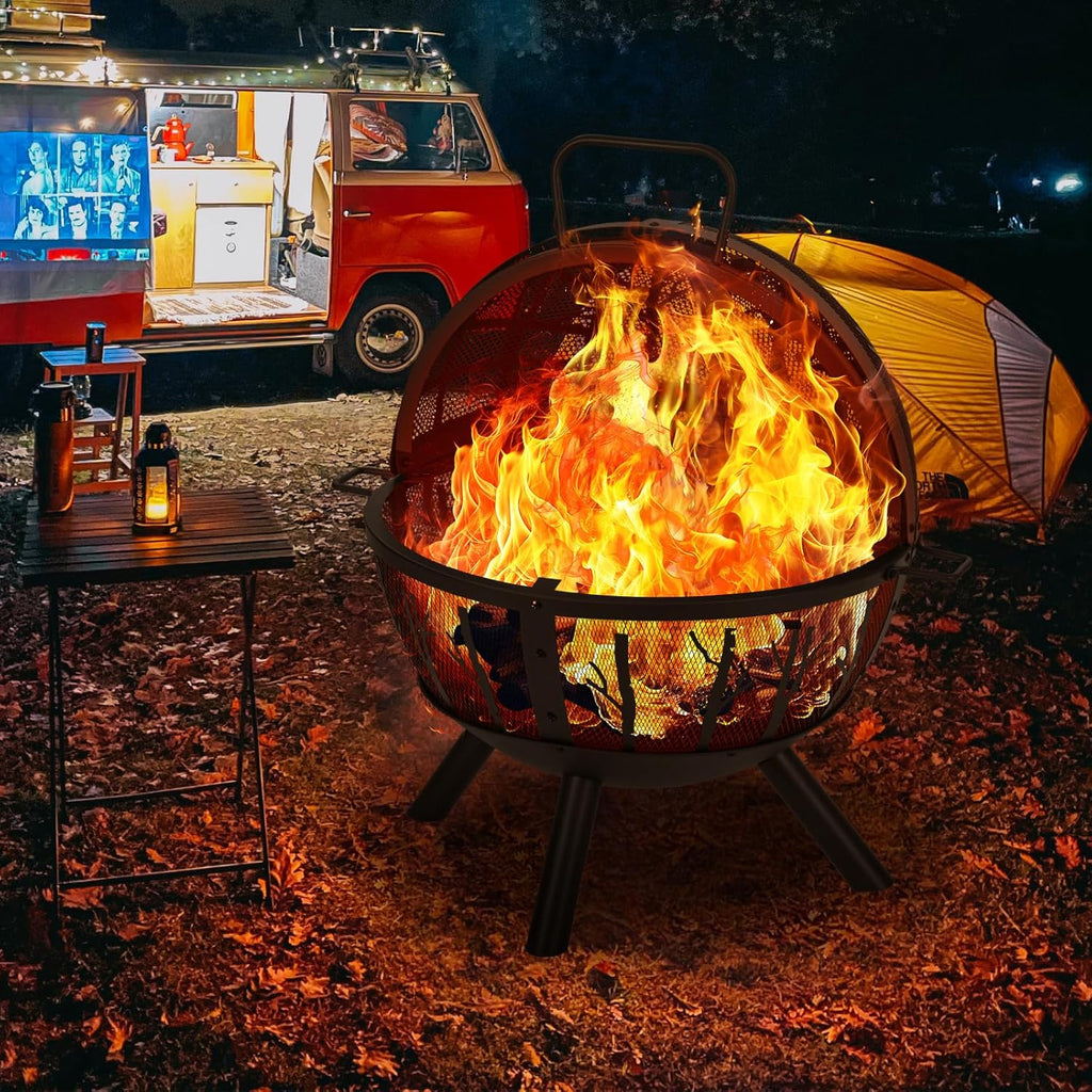 35 Inch Wood Burning Fire Pit with BBQ Grill