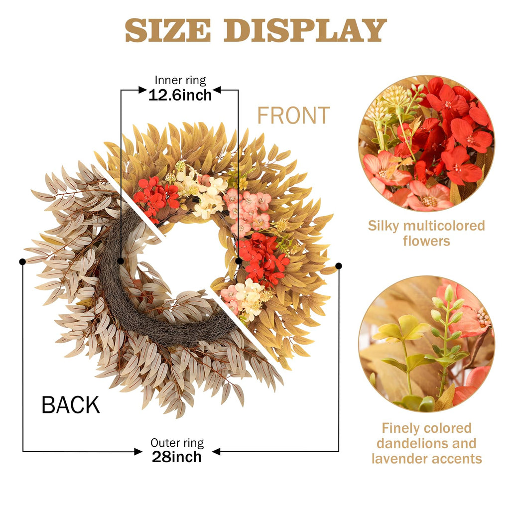 28" Fall Wreath for Front Door with Eucalyptus & Hydrangea