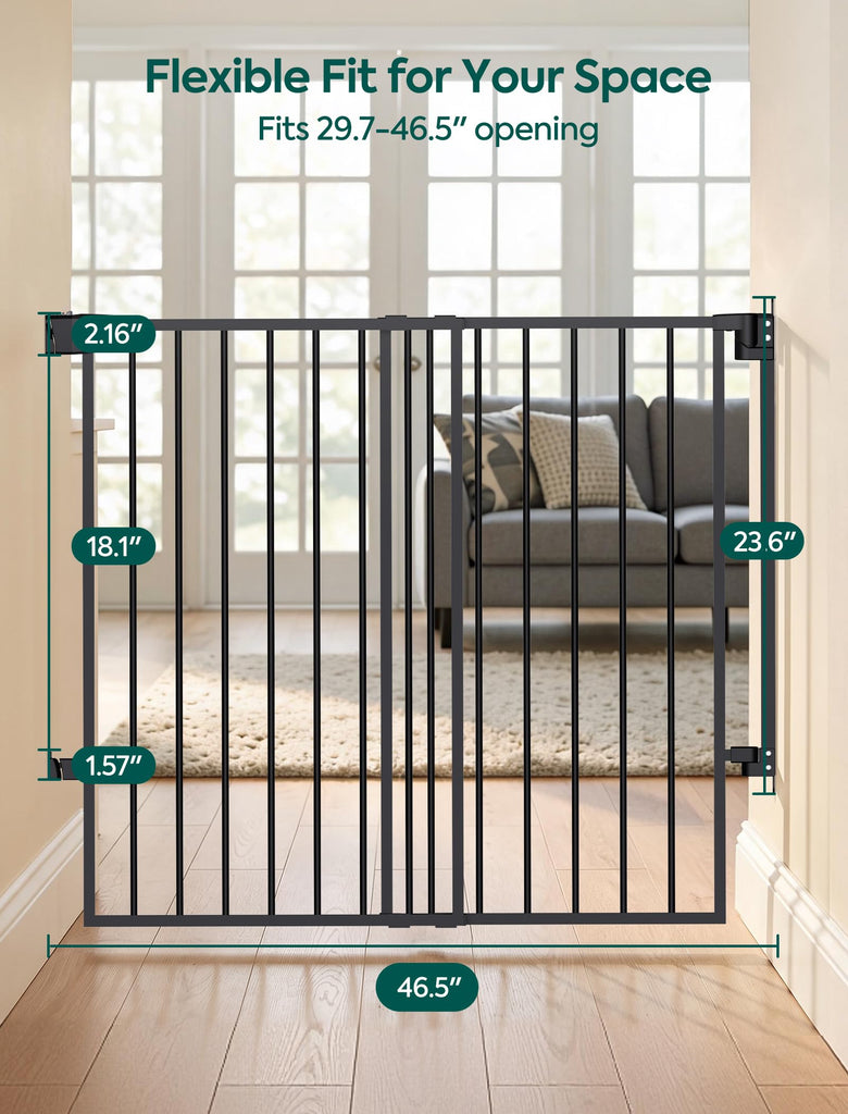 Extra Tall No Bottom Bar Baby/Dog Gate, 34" H, 29.7-46.5" W, Black