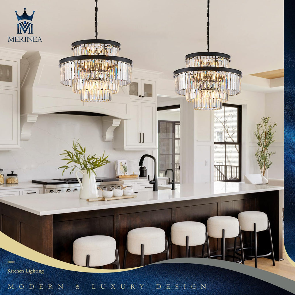 Black Crystal Chandeliers 15 Lights 22" Luxury Round Chandelier
