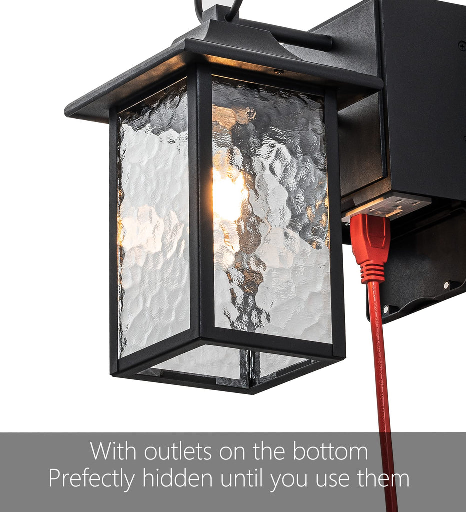 Farmhouse Outdoor Wall Lantern, Dusk-to-Dawn, Built-in GFCI Outlet
