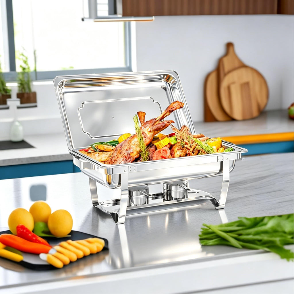 Chafing Dishes for Buffet, 4 Pack 9 Quart Stainless Steel Chafer Set