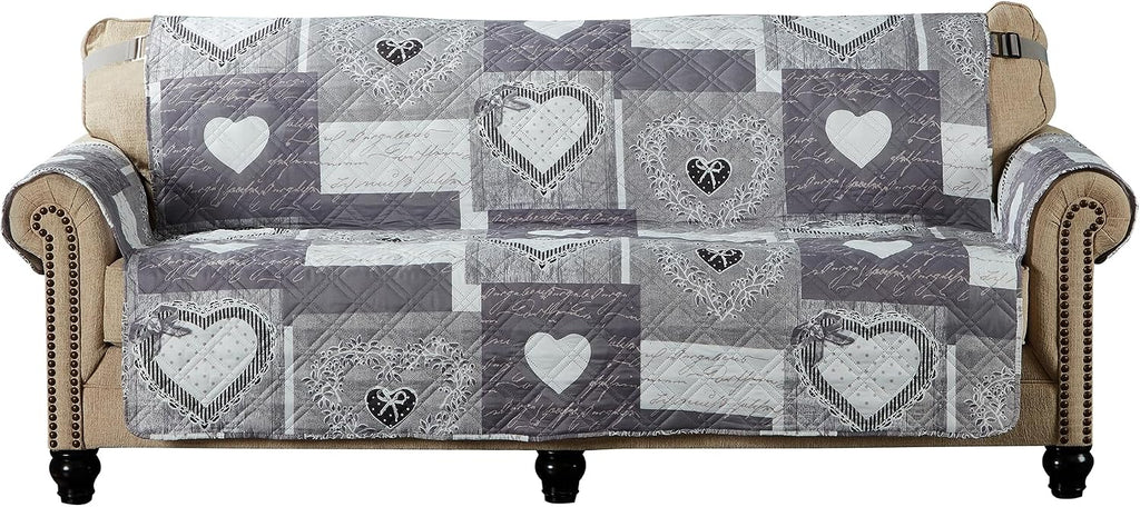 Grey Heart Love Patchwork Couch Sofa Slip Cover for Dogs