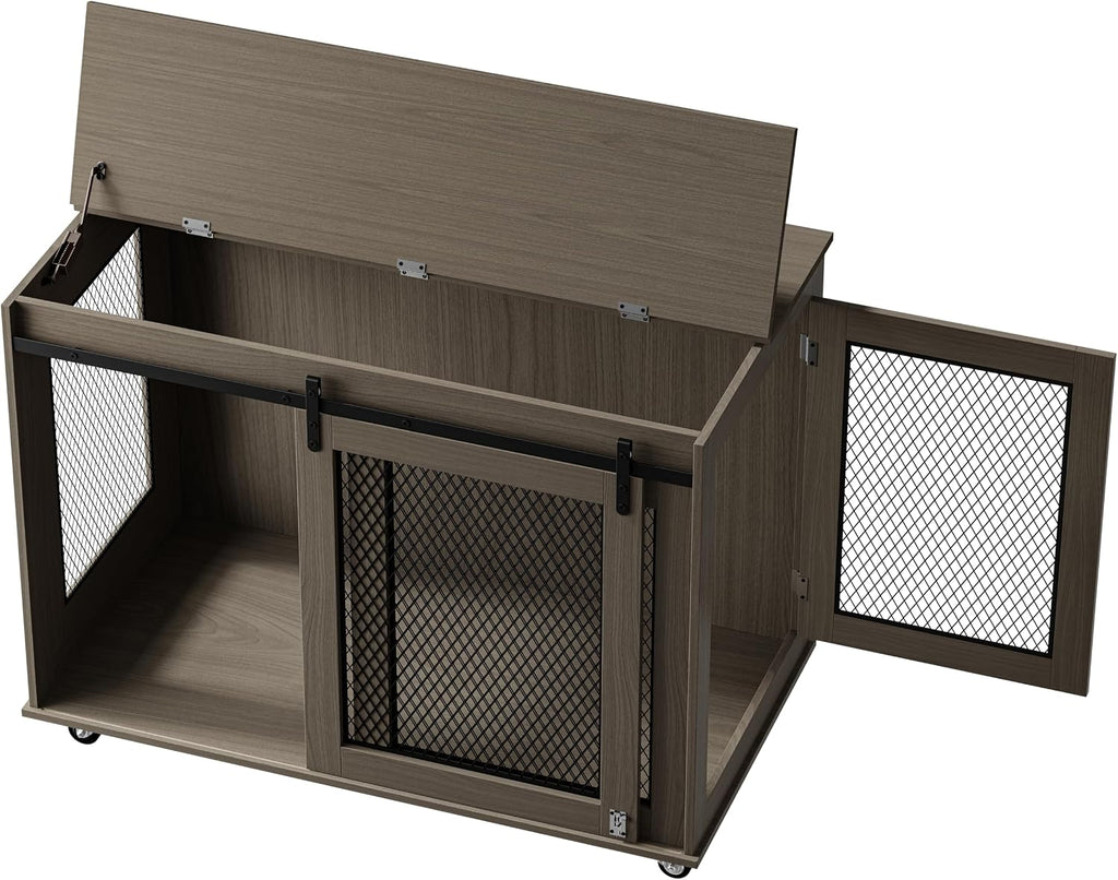 41" Grey Heavy Duty Wooden XL Dog Crate Furniture for Extra Large Dogs