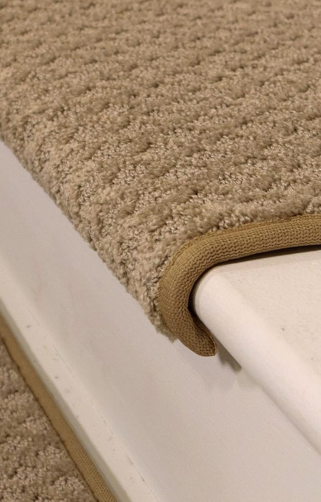TM Rounded Bullnose Carpet Stair Treads, Anti Slip Indoor Stair Mats for Wooden Stairs - Style: Bayside Charm, Wood