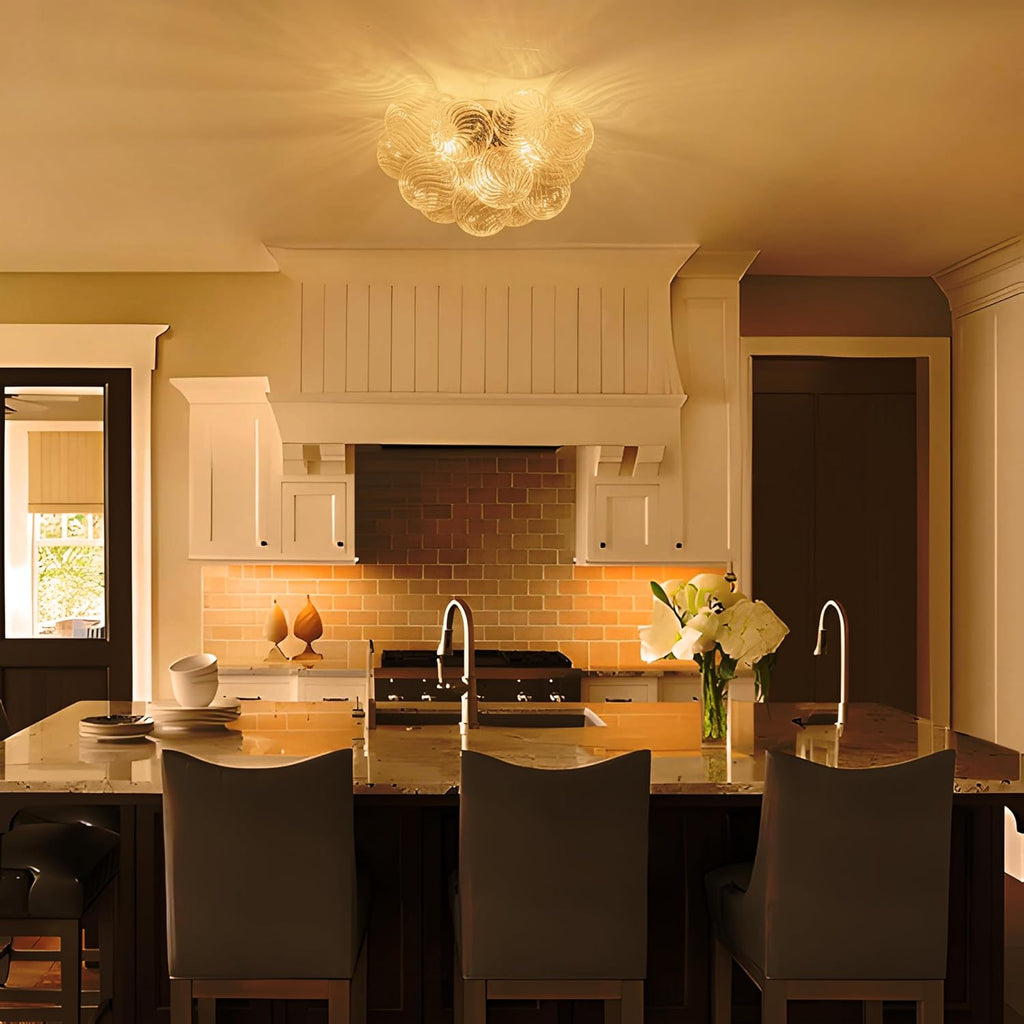 Semi Flush Chandelier Gold, Modern Light Fixtures Ceiling Mount Lighting Pendant 3 Light Dining Chandeliers Over