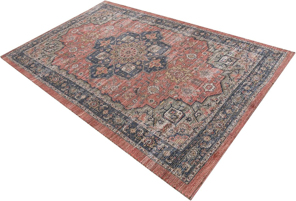 Chenille Jute Rug - 5' Antique Red Area Rug - Handmade Vintage Medallion s and Bedrooms