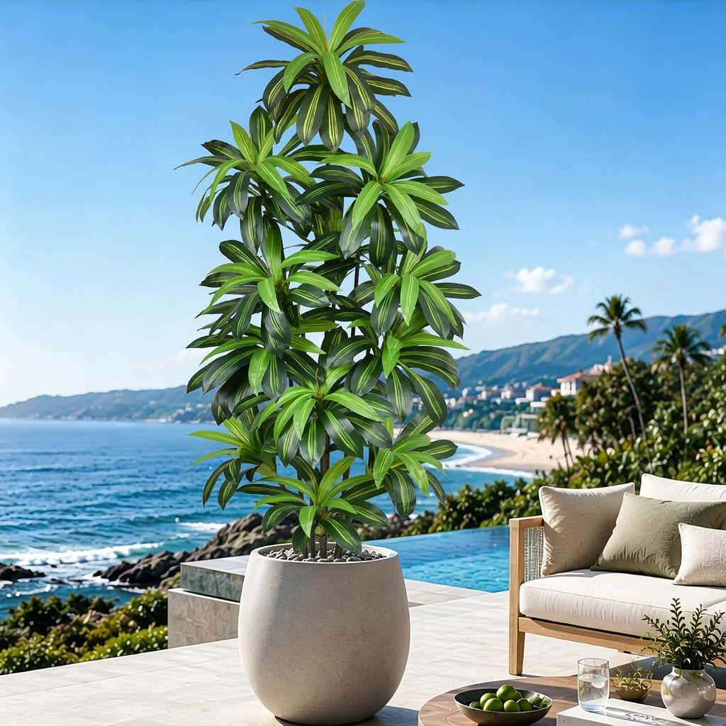 8FT Artificial Dracaena Floor Tree, Large Potted Faux Tropical Plant with Realistic Green Leaves, Tall Indoor