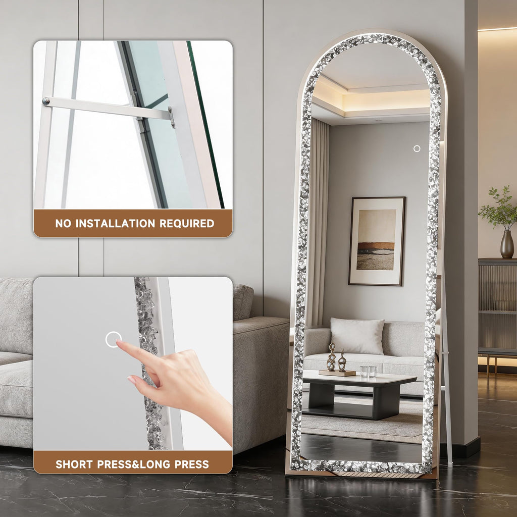 55"x20" Arched LED Full Length Mirror, Diamond Frame