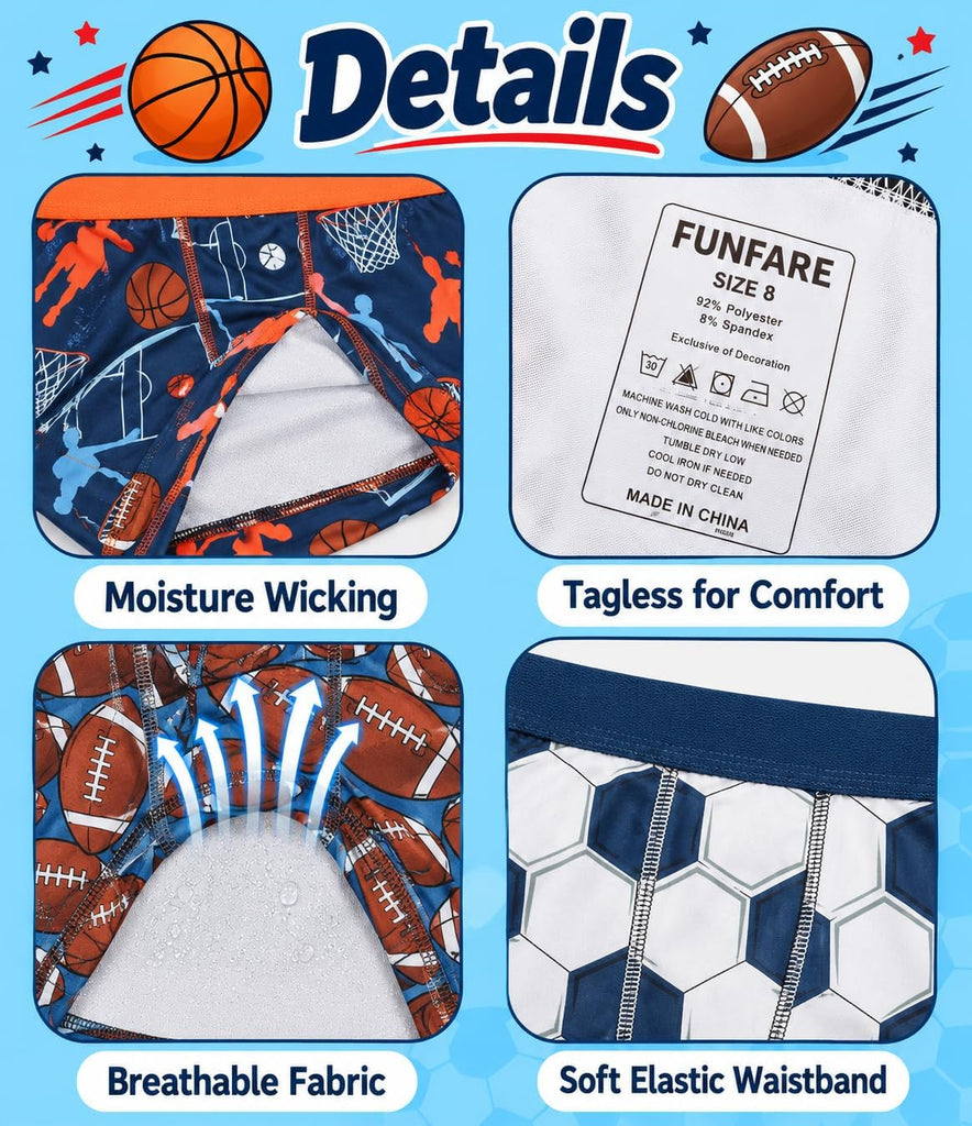 Underwear Sports Patterns AOP Boy's Pack Boxer Briefs